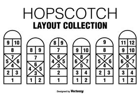 Sechs Vektor schwarze Hopscotch Spiel Icons