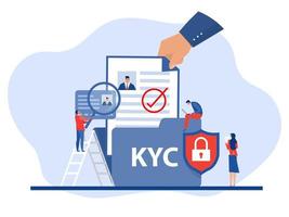 kyc or know your customer with business verifiziert die Identität seines Kundenkonzepts bei den zukünftigen Partnern durch eine Lupenidee der Geschäftsidentifikation und Finanzsicherheit. vektor