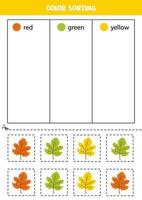 Sortieren Sie handgezeichnete Blätter nach Farben. Farben lernen für Kinder. vektor