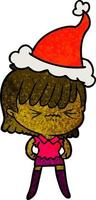 genervter strukturierter Cartoon eines Mädchens mit Weihnachtsmütze vektor