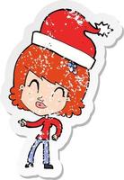 retro nödställd klistermärke av en tecknad kvinna redo för jul vektor