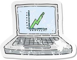 retro bedrövad klistermärke av en tecknad serie bärbar dator dator med företag Graf vektor