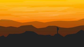 sonnenuntergang in den bergen silhoutte landschaftsillustration vektor