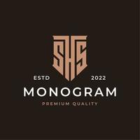 kreativ modern elegant monogram brev första shs med skydda form logotyp design vektor