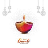 illustration des brennenden diya auf glücklichem diwali-feiertagskartenhintergrund vektor