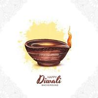 Lycklig diwali design med vattenfärg diya olja lampa festival bakgrund vektor