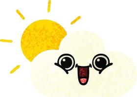 Cartoon-Sonne und Wolke im Retro-Illustrationsstil vektor