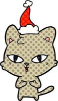 Comic-Stil-Illustration einer Katze mit Weihnachtsmütze vektor