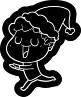 skrattande tecknad serie ikon av en man löpning bär santa hatt vektor