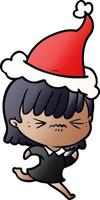 genervter Gradienten-Cartoon eines Mädchens mit Weihnachtsmütze vektor