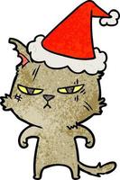 robuster strukturierter Cartoon einer Katze mit Weihnachtsmütze vektor