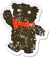 Retro beunruhigter Aufkleber eines Cartoon-Teddybären mit Schal vektor