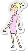 Retro-Distressed-Aufkleber einer Cartoon-Frau im Kleid vektor