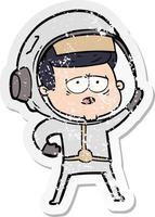 beunruhigter Aufkleber eines Cartoon-müden Astronauten vektor