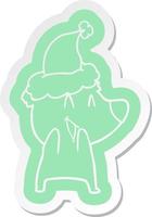skrattande isbjörn tecknad klistermärke av en bär santa hatt vektor