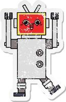 bedrövad klistermärke av en söt tecknad lycklig robot vektor