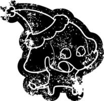 niedliche cartoon-distressed-ikone eines elefanten mit weihnachtsmütze vektor