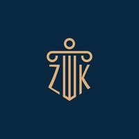 zk-Initiale für Anwaltskanzleilogo, Anwaltslogo mit Säule vektor