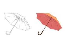 vektorillustration eines offenen regenschirms im flachen und umrissstil. Regenschirm färben. vektor