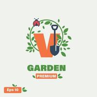 trädgård alfabet v logotyp vektor