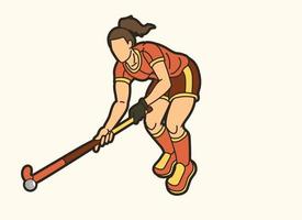 Feldhockey-Sport-Frau-Spieler-Pose vektor