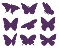 Satz von zwölf Schmetterlingssilhouetten. Entomologische Sammlung von Schmetterlingen vektor