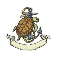 ridley hav sköldpadda på ankare teckning vektor