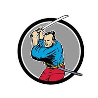 Samurai-Krieger Katana Schwert Kreiszeichnung vektor