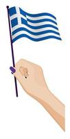 kvinna hand försiktigt innehar små grekland flagga. Semester design element. tecknad serie vektor på vit bakgrund