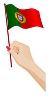 weibliche hand hält sanft kleine portugal-flagge. Urlaubsgestaltungselement. Cartoon-Vektor auf weißem Hintergrund vektor