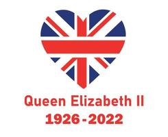 britisch vereinigtes königreich flagge herz und königin elizabeth 1926 2022 rot national europa emblem symbol vektor illustration abstraktes design element