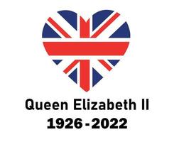 brittiskt förenad rike flagga hjärta och drottning Elizabeth 1926 2022 svart nationell Europa emblem ikon vektor illustration abstrakt design element