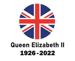 britisches Flaggenemblem des Vereinigten Königreichs und Königin Elizabeth 1926 2022 schwarzes nationales Europa-Ikonenvektorillustrations-Zusammenfassungsgestaltungselement vektor