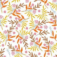 handgezeichnetes nahtloses Blumenmuster des hellen Vektors für Herbstdesign. orange, gelbe, blaue zweige, rosa beeren auf weißem hintergrund. für Drucke von Stoffen, Verpackungen, Textilprodukten, Papier. vektor