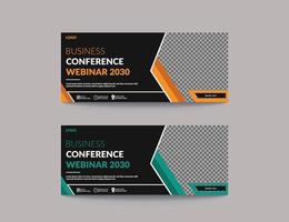 Banner-Vorlagendesign für Business-Webinar-Konferenzkonzepte oder horizontale Banner für soziale Medien. Professionelles Postkarten-Vorlagendesign für Geschäftskonferenzen..eps vektor