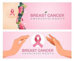 bröst cancer månad med en rosa band. internationell bröst cancer dag. vektor baner i tecknad serie stil