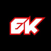 ek logotyp design, första ek brev design med sci-fi stil. ek logotyp för spel, esport, teknologi, digital, gemenskap eller företag. e k sport modern kursiv alfabet font. typografi urban stil teckensnitt. vektor