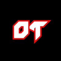 ot logotyp design, första ot brev design med sci-fi stil. ot logotyp för spel, esport, teknologi, digital, gemenskap eller företag. o t sport modern kursiv alfabet font. typografi urban stil teckensnitt. vektor