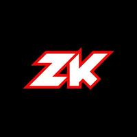 zk logotyp design, första zk brev design med sci-fi stil. zk logotyp för spel, esport, teknologi, digital, gemenskap eller företag. z k sport modern kursiv alfabet font. typografi urban stil teckensnitt. vektor