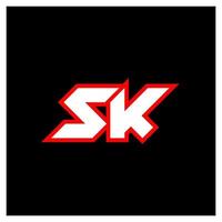 sk-Logo-Design, anfängliches sk-Buchstabendesign im Sci-Fi-Stil. sk-Logo für Spiel, Sport, Technologie, Digital, Community oder Business. sk sport moderne kursive alphabetschrift. Typografie Schriftarten im urbanen Stil. vektor