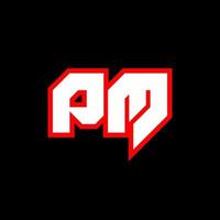 pm logotyp design, första pm brev design med sci-fi stil. pm logotyp för spel, esport, teknologi, digital, gemenskap eller företag. p m sport modern kursiv alfabet font. typografi urban stil teckensnitt. vektor
