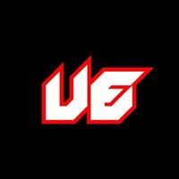 ue logotyp design, första ue brev design med sci-fi stil. ue logotyp för spel, esport, teknologi, digital, gemenskap eller företag. u e sport modern kursiv alfabet font. typografi urban stil teckensnitt. vektor