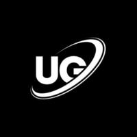 ug u g brev logotyp design. första brev ug länkad cirkel versal monogram logotyp röd och blå. ug logotyp, u g design. ug, u g vektor