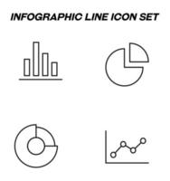 einfache einfarbige zeichen, die mit einer schwarzen dünnen linie gezeichnet sind. Vektorliniensymbol mit Symbolen für Fortschrittsbalken, Kreisdiagramm und andere Diagramme vektor