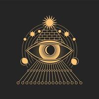 Augentätowierung okkultes und esoterisches Maurer-Tarot-Symbol vektor