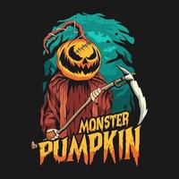 monster pumpa t skjorta design, läskigt halloween illustration bakgrund vektor