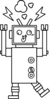 Strichzeichnung Cartoon verrückter kaputter Roboter vektor