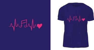 t skjorta design begrepp, hjärtslag, musik, kärlek vektor