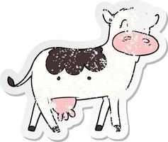 bedrövad klistermärke av en tecknad serie mejeri ko vektor