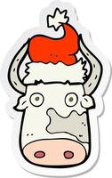 klistermärke av en tecknad serie ko bär jul hatt vektor